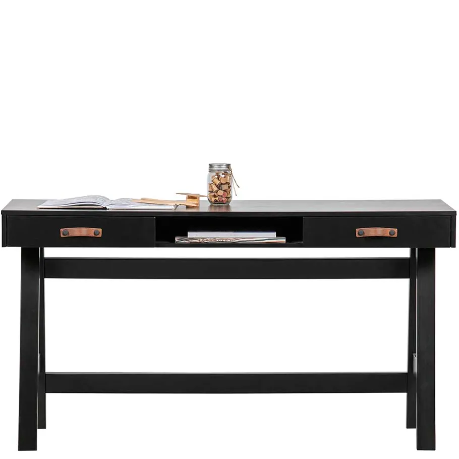 Online Wohnen 140x62 Kiefernholz Schreibtisch in Schwarz - Ilvessino