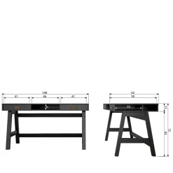 Online Wohnen 140x62 Kiefernholz Schreibtisch in Schwarz - Ilvessino
