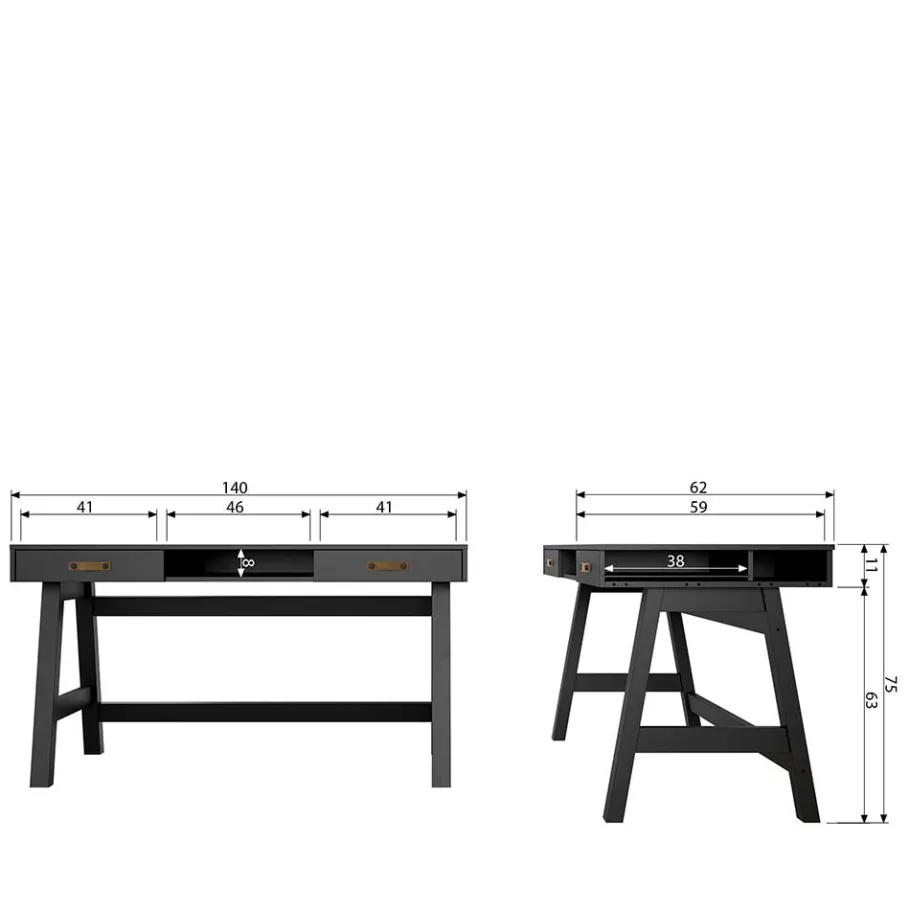 Online Wohnen 140x62 Kiefernholz Schreibtisch in Schwarz - Ilvessino