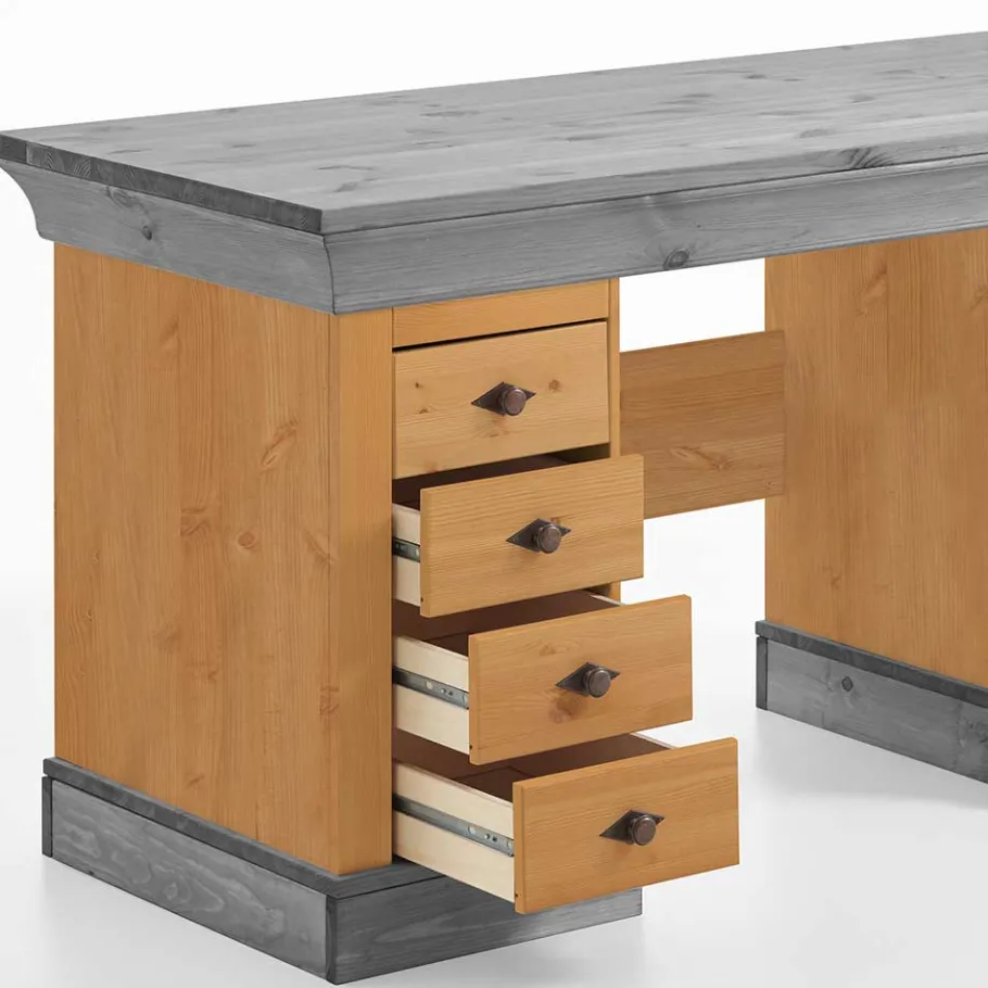 Best Wohnen 144x66 Landhaus Holz-Schreibtisch zweifarbig - Eshelas