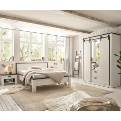 New Wohnen 140x200 Modern Country Bett & Schrank - Tramos (vierteilig)