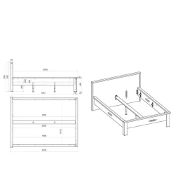 New Wohnen 140x200 Modern Country Bett & Schrank - Tramos (vierteilig)