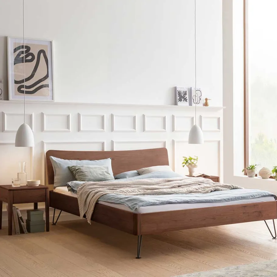 Online Wohnen 140x200 Nussbaum Bett modern - Dattilo