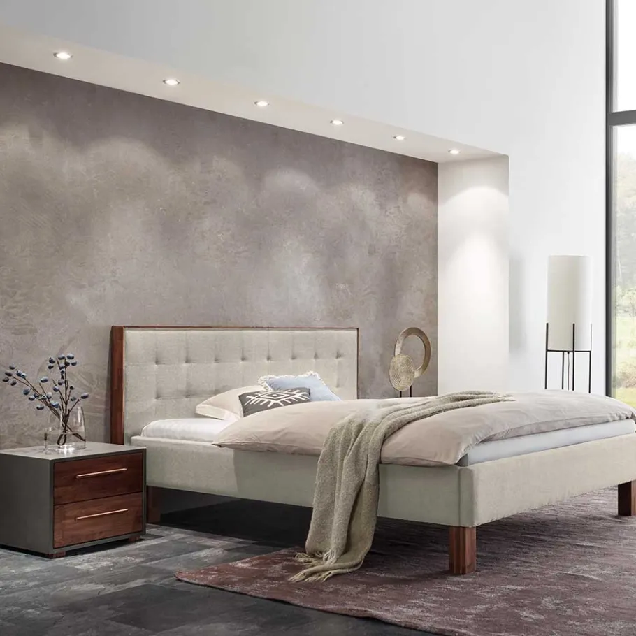 Best Wohnen 140x200 Polsterbett in Beige und Nussbaum - Kyras