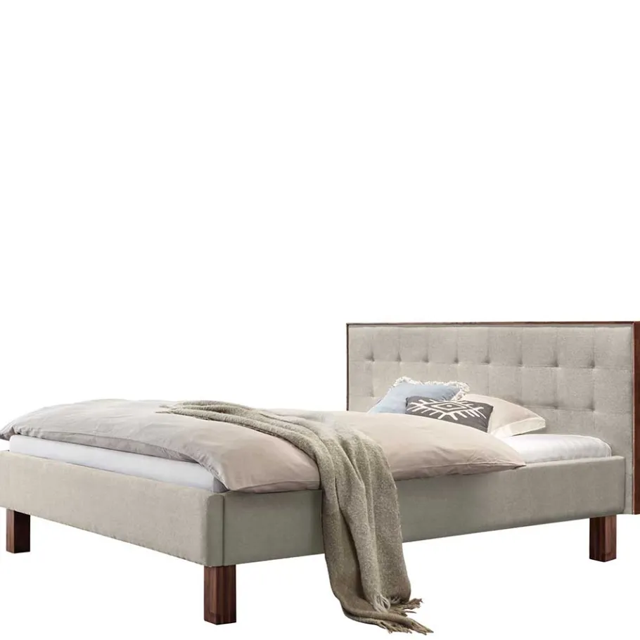 Best Wohnen 140x200 Polsterbett in Beige und Nussbaum - Kyras