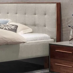 Best Wohnen 140x200 Polsterbett in Beige und Nussbaum - Kyras