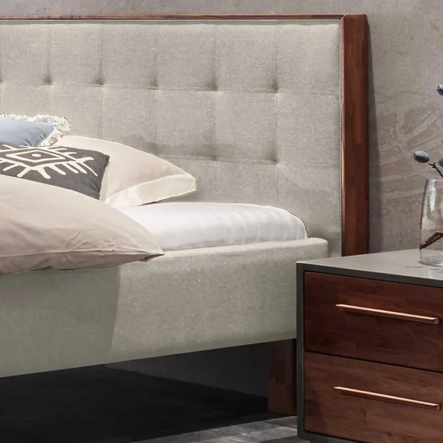 Best Wohnen 140x200 Polsterbett in Beige und Nussbaum - Kyras