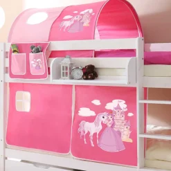Hot Wohnen 90x200 Prinzessinnen Etagenbett in Weiß mit Stoff Set - Laxela