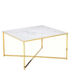 Best Wohnen 80x80 Quadrat Couchtisch in Marmor Optik & Gold - Hulmane