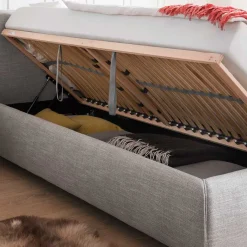 Wohnen 180x200 Stauraum Polsterbett in hellem Grau - Vilantinos
