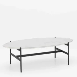 Wohnen 110x50 Wohnzimmertisch in Oval Marmor Optik - Inn
