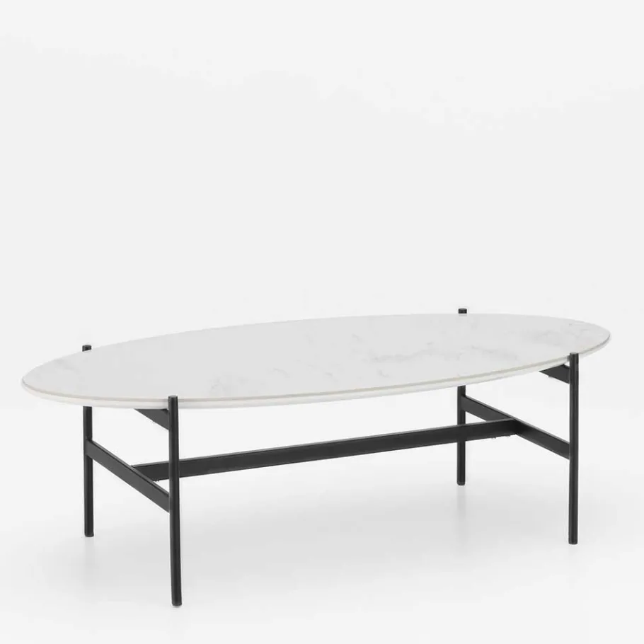 Wohnen 110x50 Wohnzimmertisch in Oval Marmor Optik - Inn