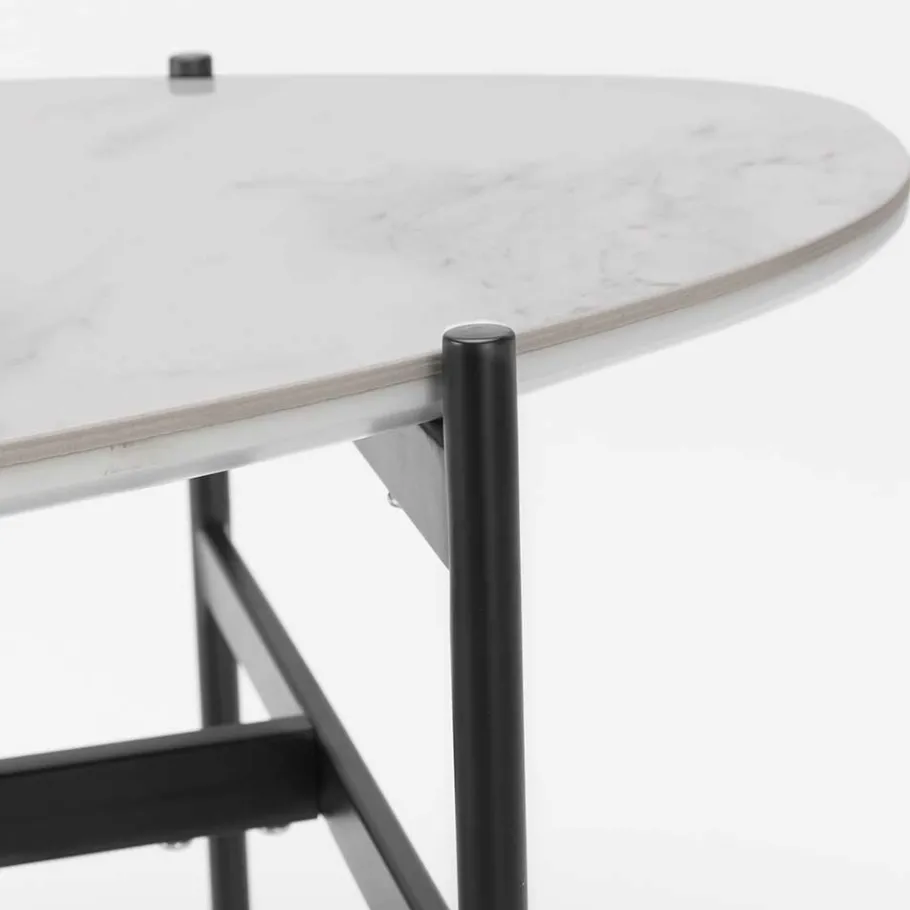 Wohnen 110x50 Wohnzimmertisch in Oval Marmor Optik - Inn