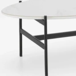 Wohnen 110x50 Wohnzimmertisch in Oval Marmor Optik - Inn