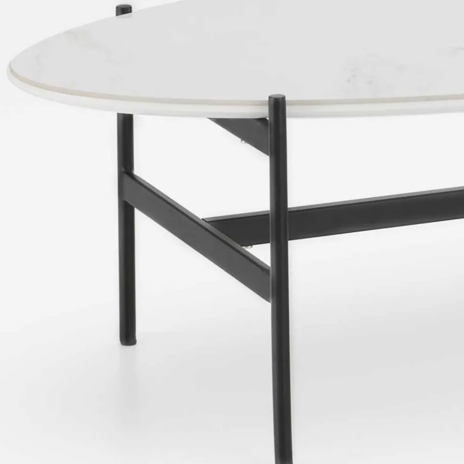 Wohnen 110x50 Wohnzimmertisch in Oval Marmor Optik - Inn