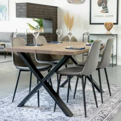 Outlet Wohnen 140x95 X-Fuß Esstisch & 4 Stühle - Turino (fünfteilig)