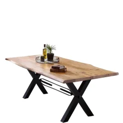 New Wohnen X-Fuß Designtisch mit Holz Platte mit Naturkante - Liyadiro
