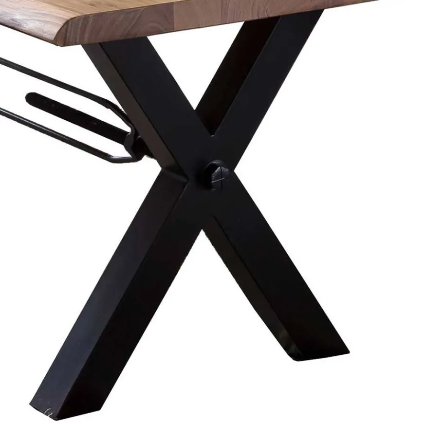 New Wohnen X-Fuß Designtisch mit Holz Platte mit Naturkante - Liyadiro