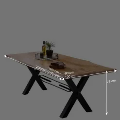 New Wohnen X-Fuß Designtisch mit Holz Platte mit Naturkante - Liyadiro