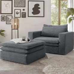 Sale Wohnen XL Sessel mit Hocker in Anthrazit - Ruffos (zweiteilig)