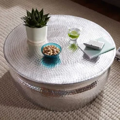 Online Wohnen 75x31x75 Alu Couchtisch in Silber - Cremo