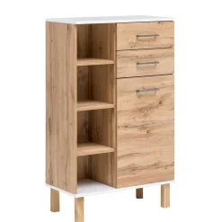 Discount Wohnen 67x115x35 Bad Highboard in Eiche NB & Weiß - Voinla