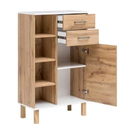 Discount Wohnen 67x115x35 Bad Highboard in Eiche NB & Weiß - Voinla