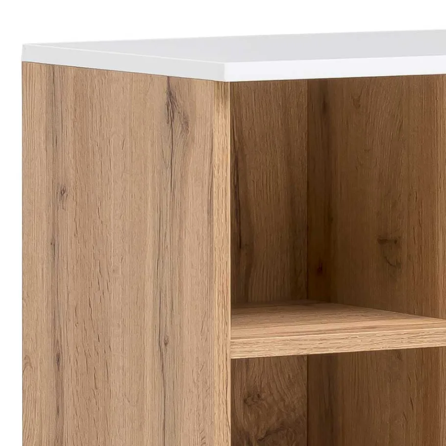 Discount Wohnen 67x115x35 Bad Highboard in Eiche NB & Weiß - Voinla