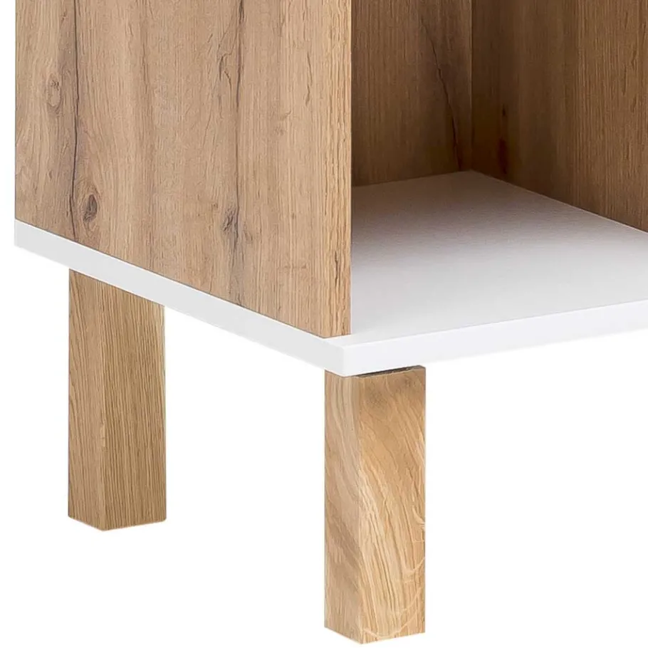 Discount Wohnen 67x115x35 Bad Highboard in Eiche NB & Weiß - Voinla