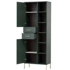 New Wohnen 67x184x33 Bad Hochschrank in Dunkelgrün & Gold - Aqua