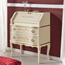 New Wohnen 75x88x35 Barock Sekretär in Weiß & Gold - Iviada