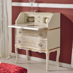 New Wohnen 75x88x35 Barock Sekretär in Weiß & Gold - Iviada