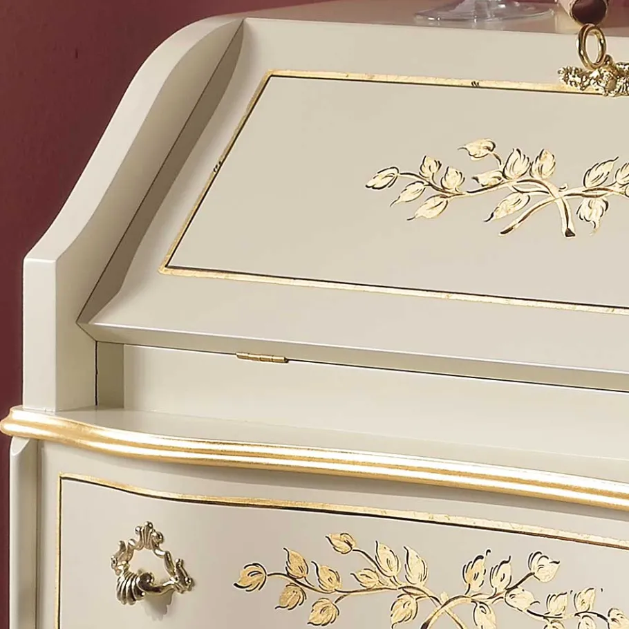 New Wohnen 75x88x35 Barock Sekretär in Weiß & Gold - Iviada