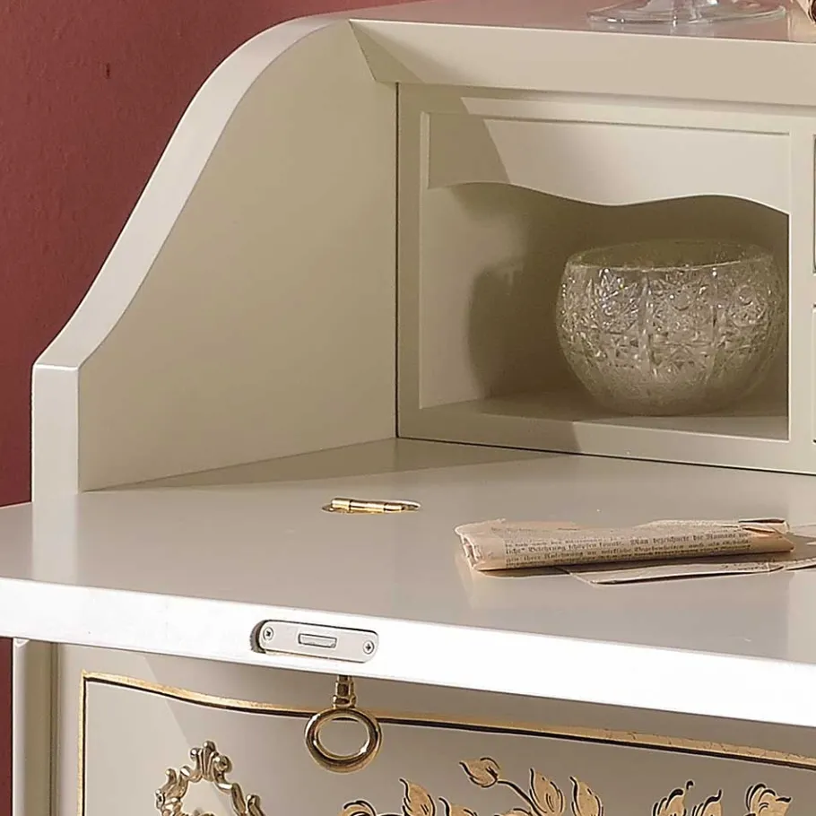 New Wohnen 75x88x35 Barock Sekretär in Weiß & Gold - Iviada