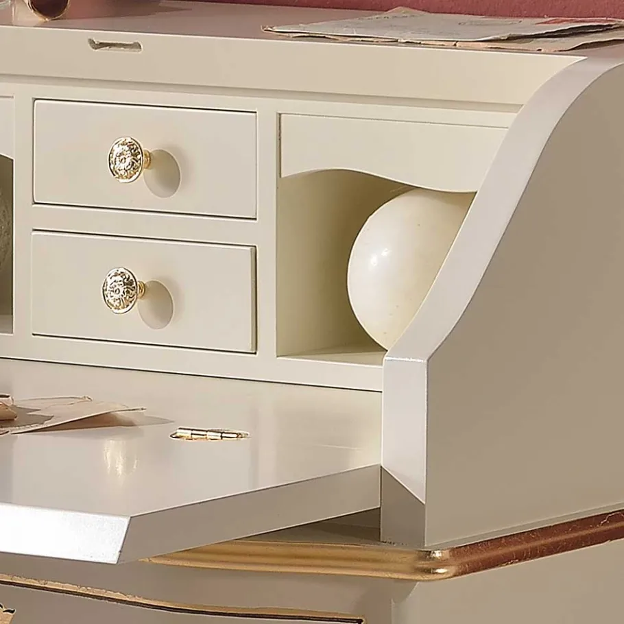 New Wohnen 75x88x35 Barock Sekretär in Weiß & Gold - Iviada