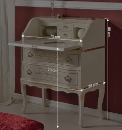 New Wohnen 75x88x35 Barock Sekretär in Weiß & Gold - Iviada