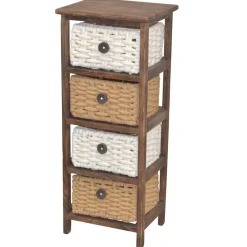 New Wohnen 30x73x25 Braunes Holzregal mit vier Körben - Zeus