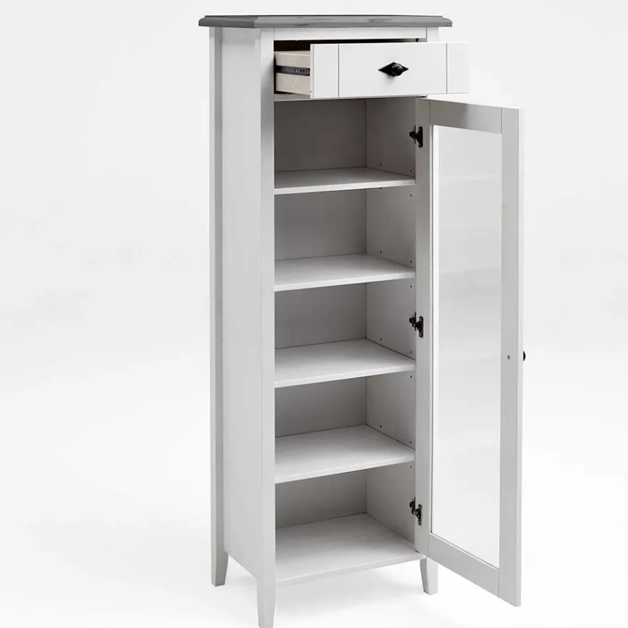 Clearance Wohnen 55x149x35 cm Badezimmer Vitrine in Weiß & Grau - Mirandesca
