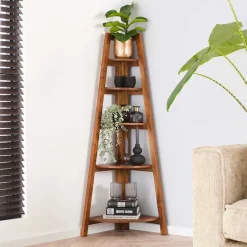 Outlet Wohnen 64x148x44 cm Eckregal aus Akazie Massivholz - Skylive