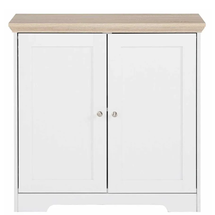 Online Wohnen 84x80x35 cm Schrank in Weiß & Eichefarben - Akedra