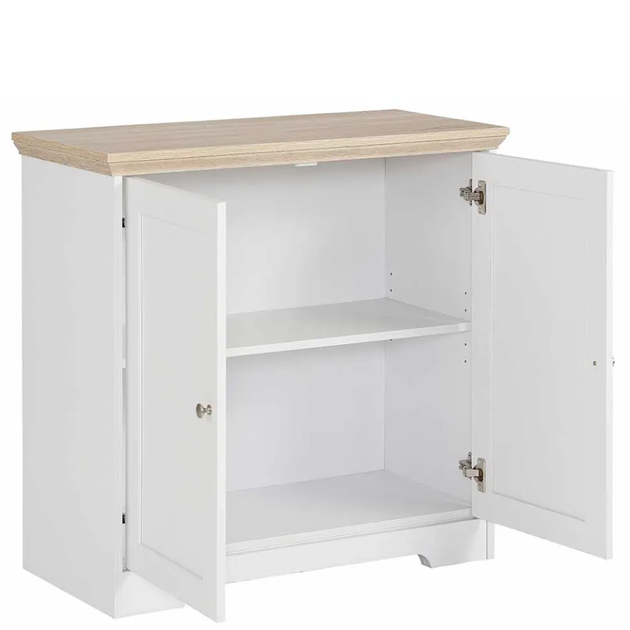 Online Wohnen 84x80x35 cm Schrank in Weiß & Eichefarben - Akedra