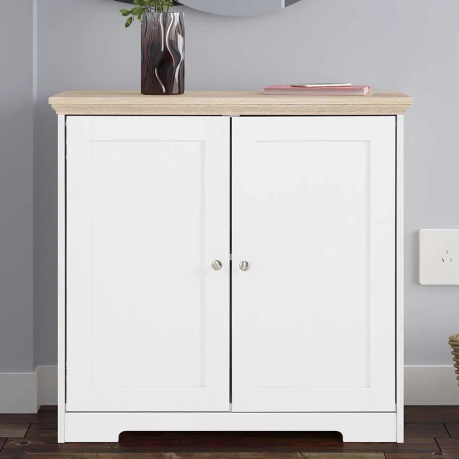 Online Wohnen 84x80x35 cm Schrank in Weiß & Eichefarben - Akedra