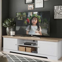 Hot Wohnen 160x45x40 cm TV Schrank in Weiß & Eichefarben - Akedra