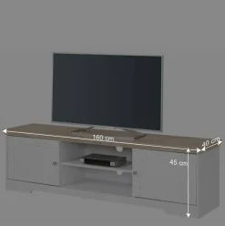 Hot Wohnen 160x45x40 cm TV Schrank in Weiß & Eichefarben - Akedra