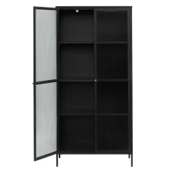 Outlet Wohnen 90x190x40 cm Vitrinenschrank aus schwarzem Metall - Gulliver