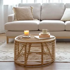 Outlet Wohnen 66x36x66 Couchtisch aus Rattan Geflecht - Phildel