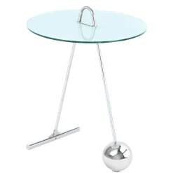 Outlet Wohnen 46x60x46 Design Glastisch in Weiß & Silber - Twinta