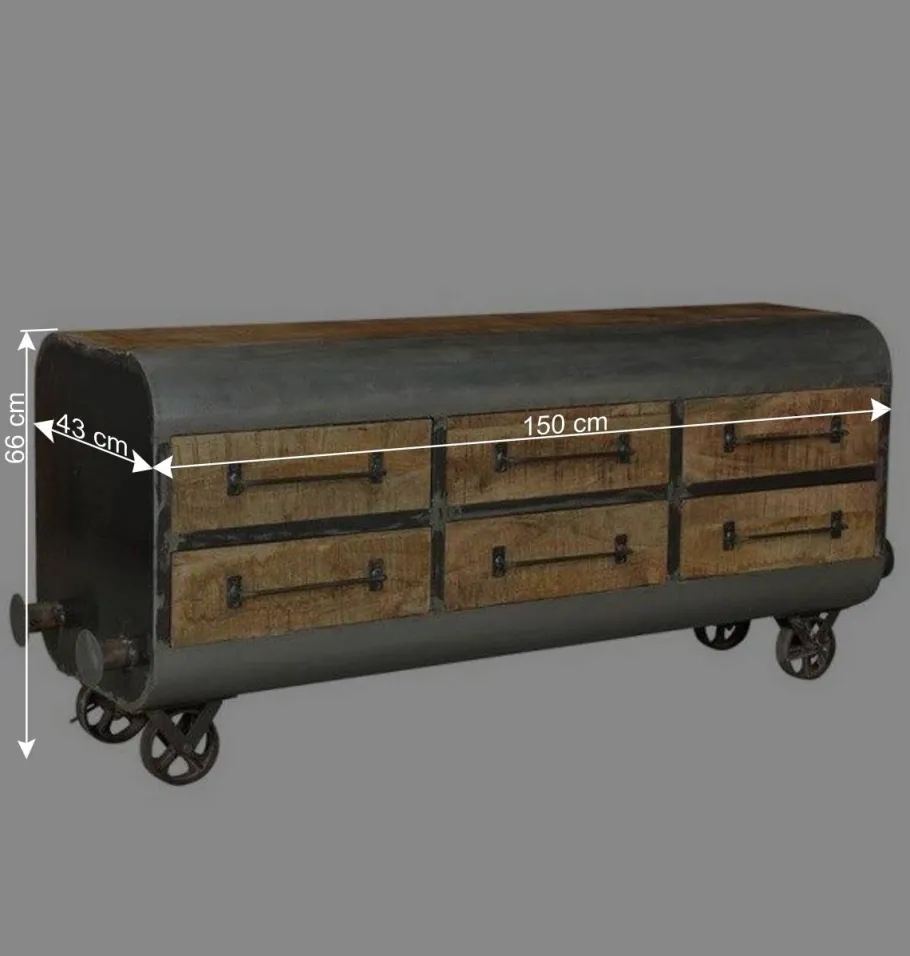 Best Wohnen 150x66x43 Design Kommode im Zugwaggon Look - Bahiro