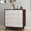 Outlet Wohnen 80x88x39 Design Kommode in Weiß & Walnuss - Devkan