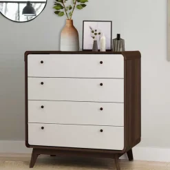 Outlet Wohnen 80x88x39 Design Kommode in Weiß & Walnuss - Devkan